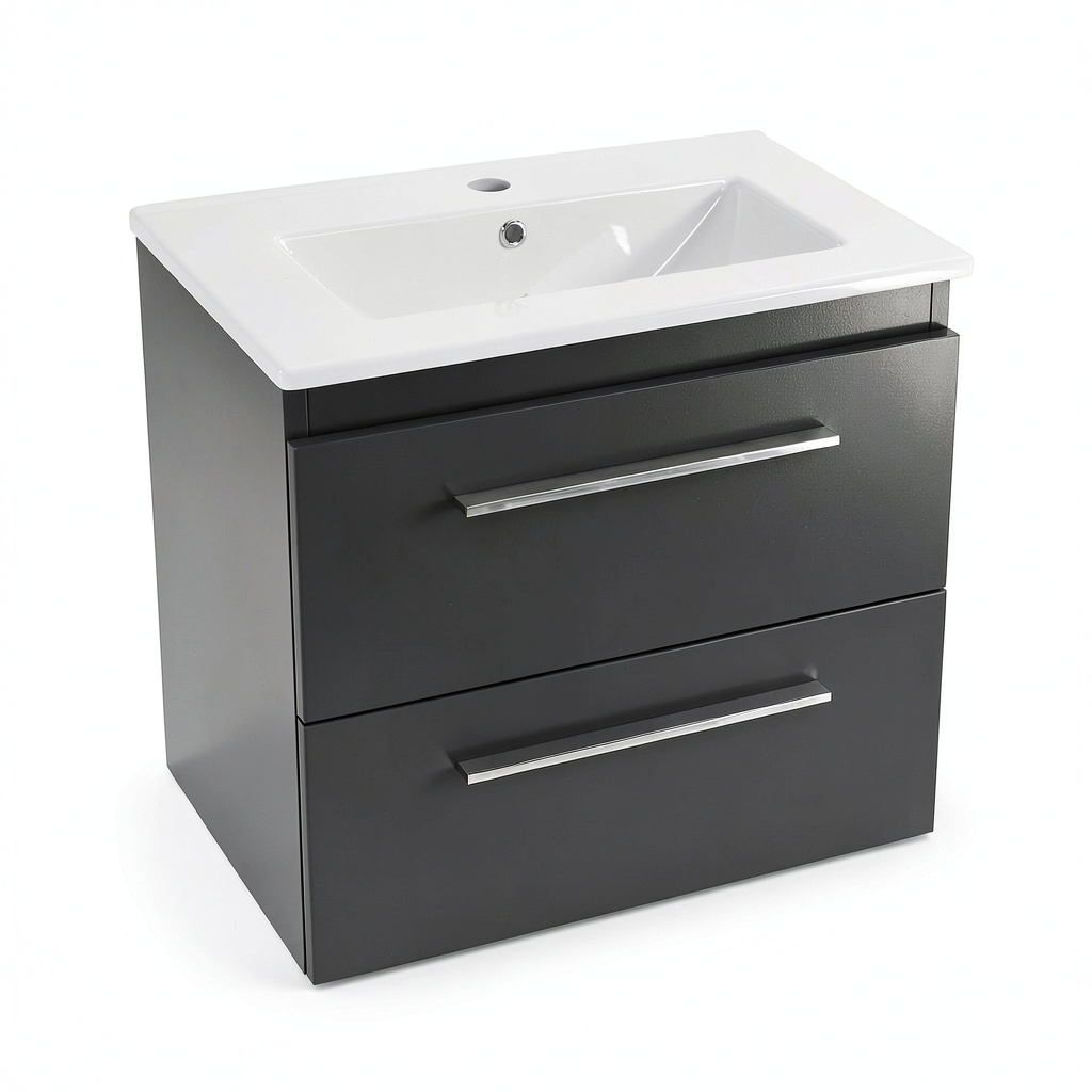 Ensemble de meubles de salle de bain, avec tiroirs, coloris blanc et graphite, pour la salle de bain