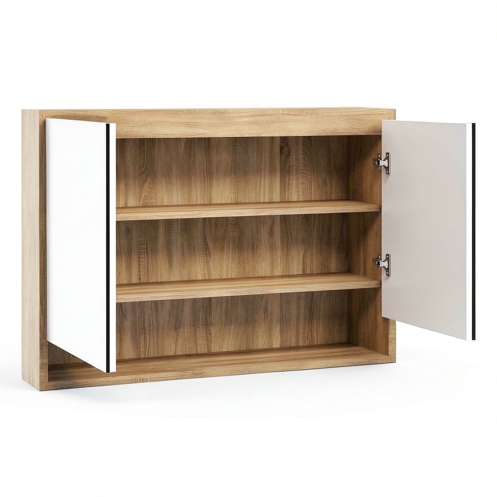 Armoire, avec rangement, en chêne et panneaux de bois, 80 x 15 x 60 cm, coloris blanc, pour la chambre