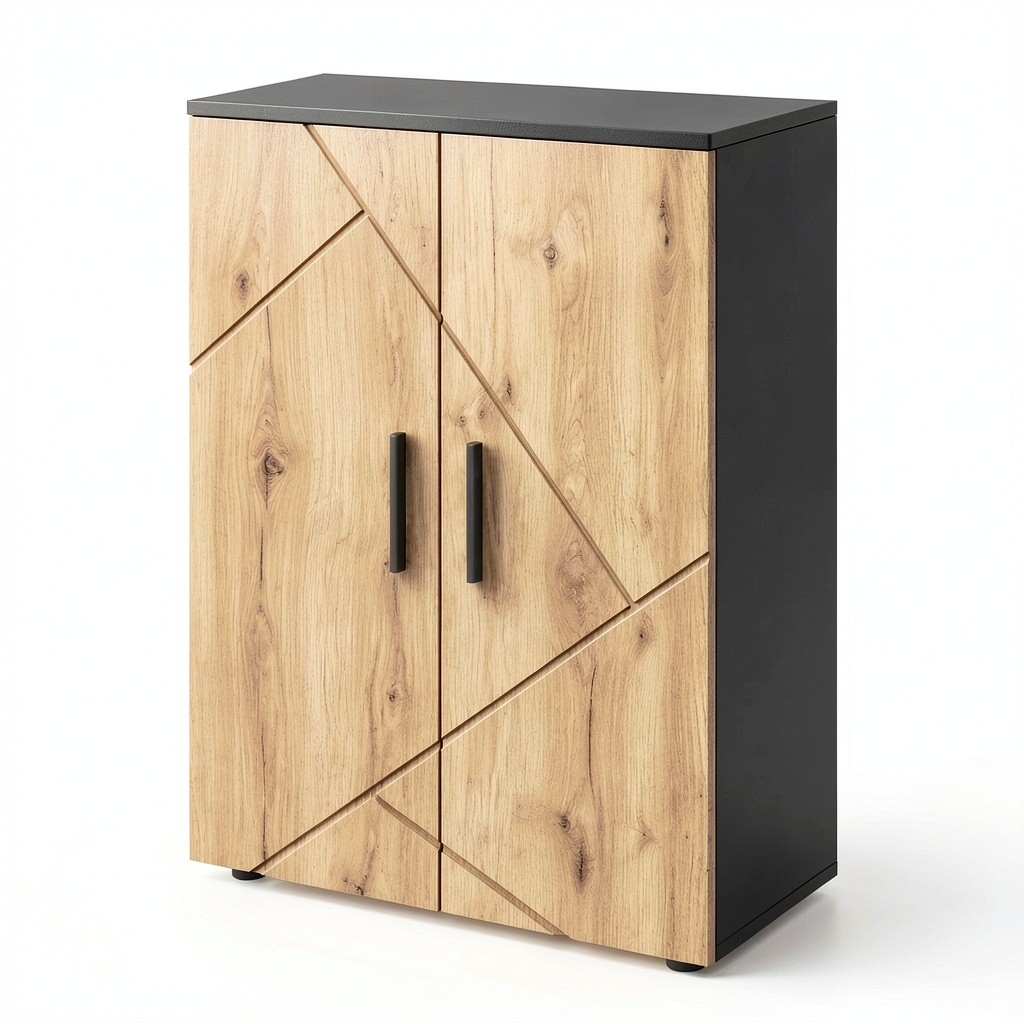 Ensemble de meubles de salle de bain, avec rangement, en chêne, 60 x 81 cm, coloris anthracite et doré, pour la salle de bain