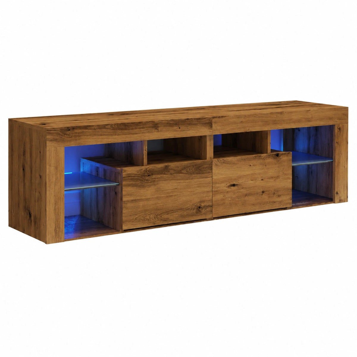 Meuble TV, avec éclairage LED, en chêne, pour le salon
