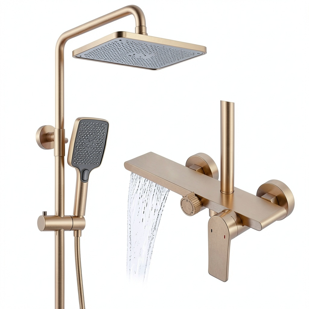 Colonne de douche, en acier inoxydable, coloris doré, pour la salle de bain