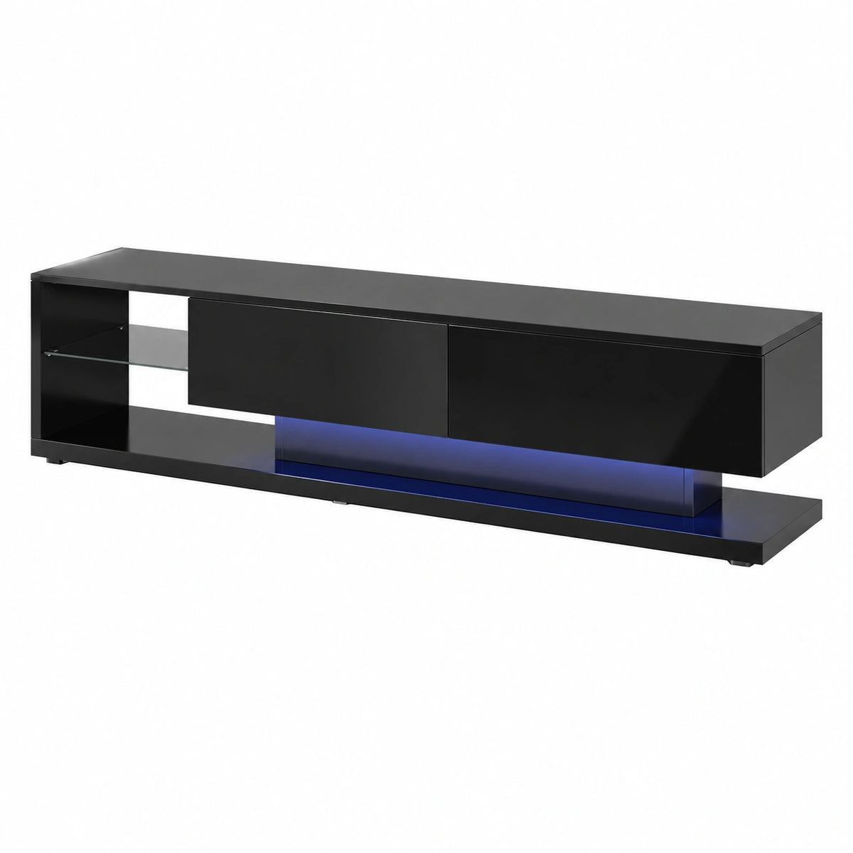 Meuble TV, avec éclairage LED, en verre, pour le salon