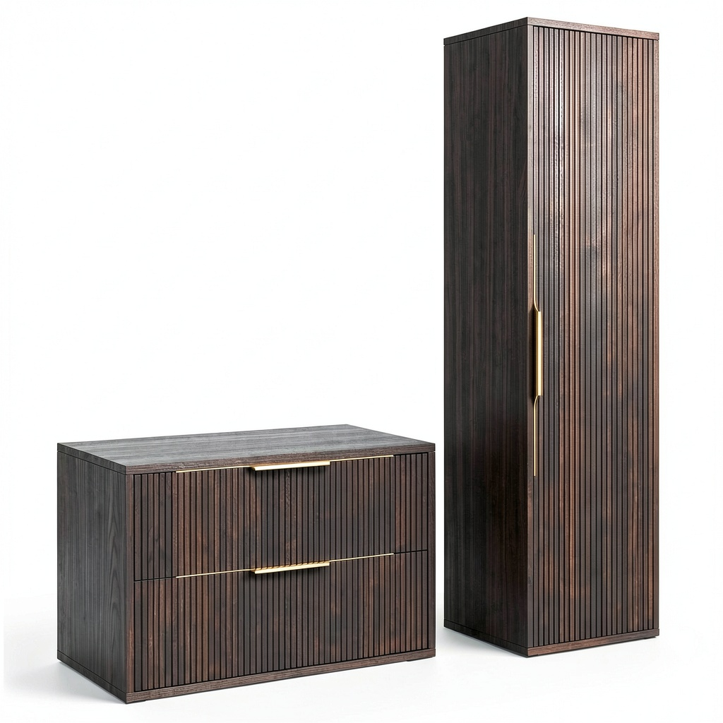 Armoire, avec tiroirs, en noyer, 80 x 46 cm, coloris marron, pour la chambre