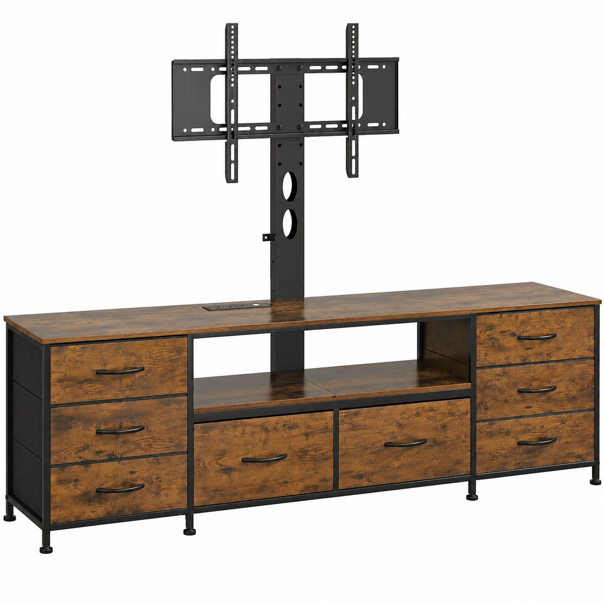 Meuble TV, en tissu, avec rangement, avec tiroirs, avec éclairage LED, pour le salon