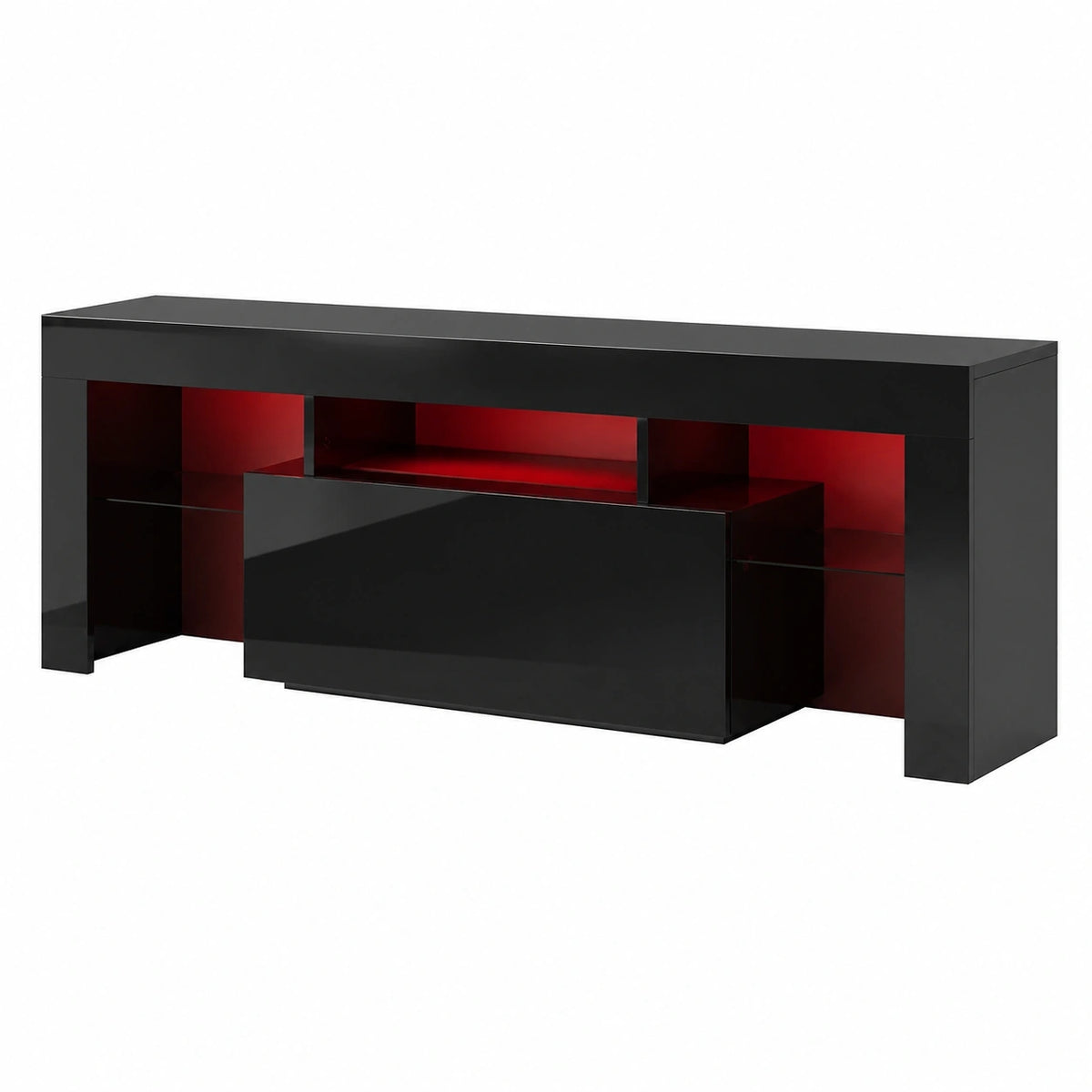 Meuble TV, réglable, avec éclairage LED, coloris noir, 130 x 35 x 45 cm, pour le salon