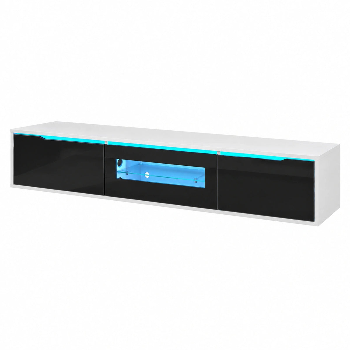 Meuble TV, avec portes, coloris noir et blanc, pour le salon
