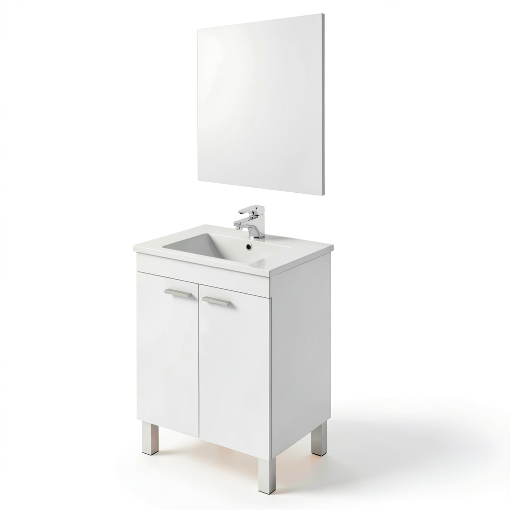 Ensemble de meubles de salle de bain, avec portes, coloris blanc, pour la salle de bain