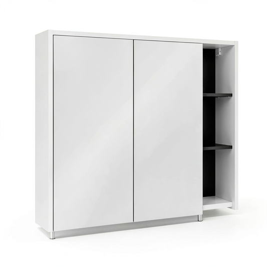Armoire, avec rangement, avec étagères, 80 x 75 cm, coloris blanc et gris, pour la chambre