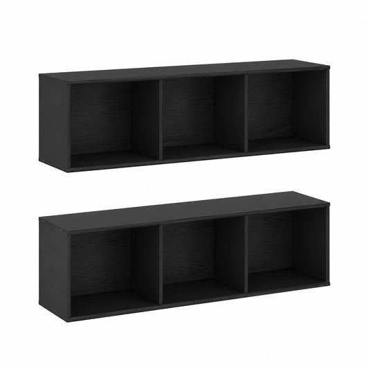 Meuble TV, 2 pièces, avec rangement, avec étagères, en chêne, coloris noir, 37 x 37 x 107 cm, pour le salon