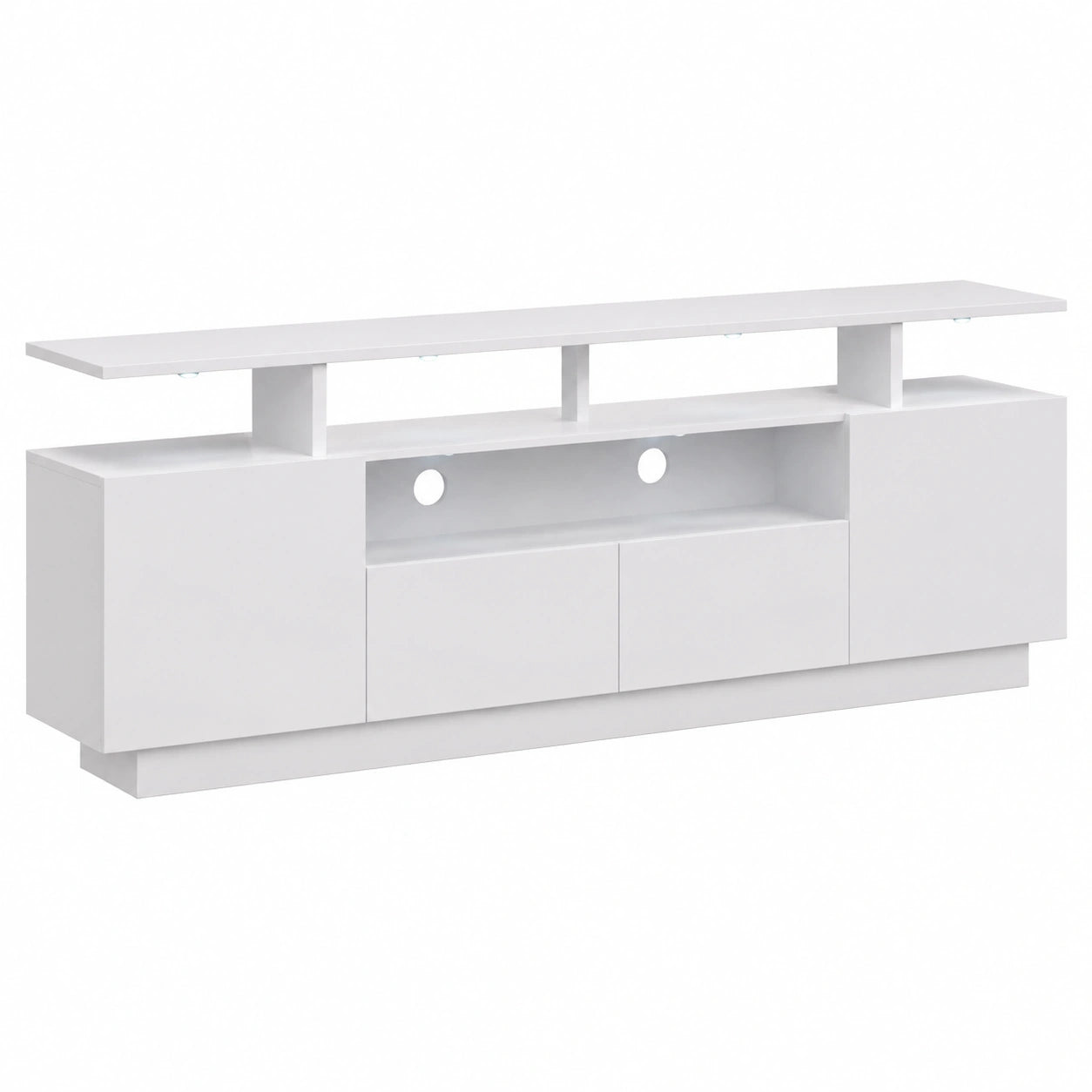 Meuble TV, avec rangement, coloris blanc, pour le salon