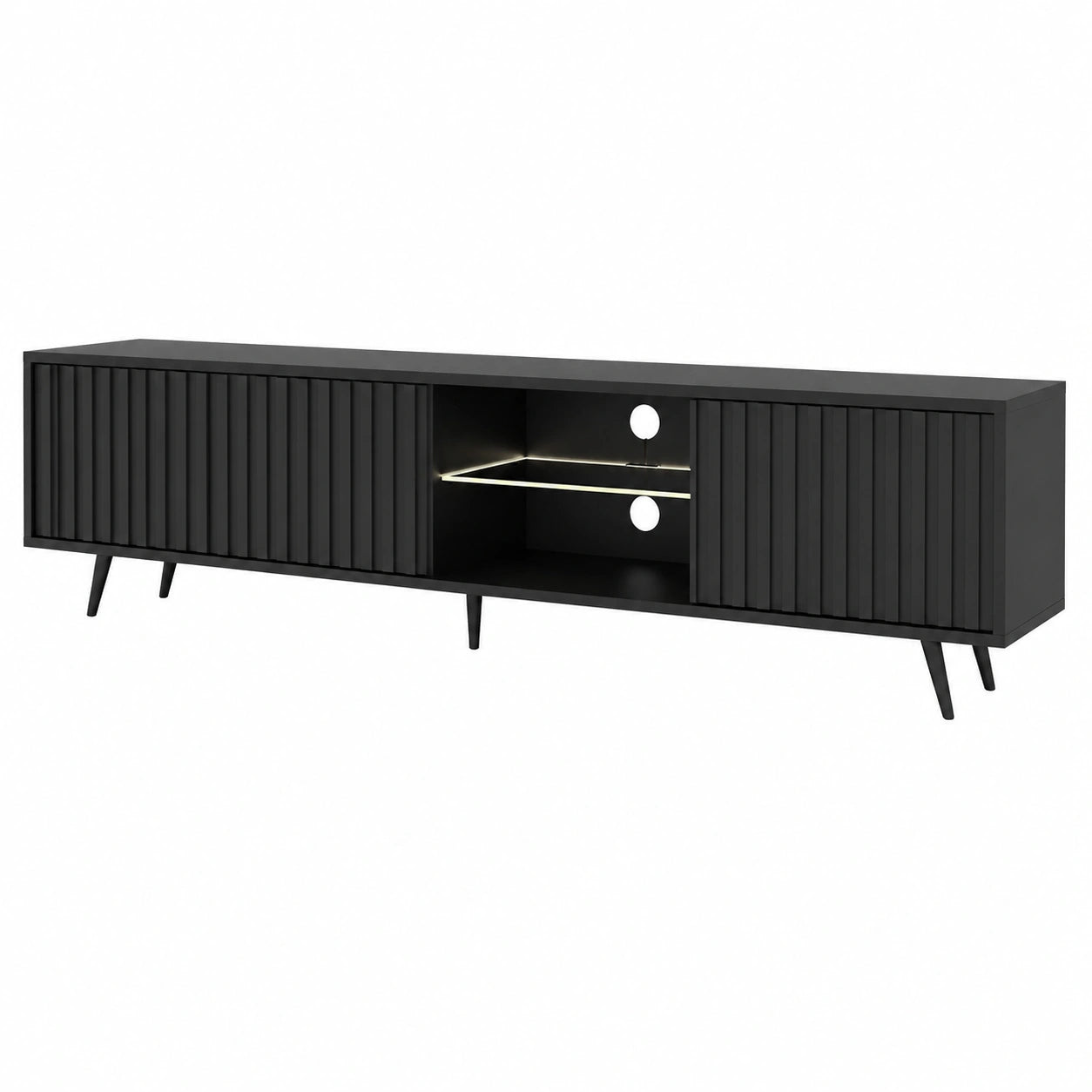 Armoire, avec éclairage LED, coloris noir, pour la chambre
