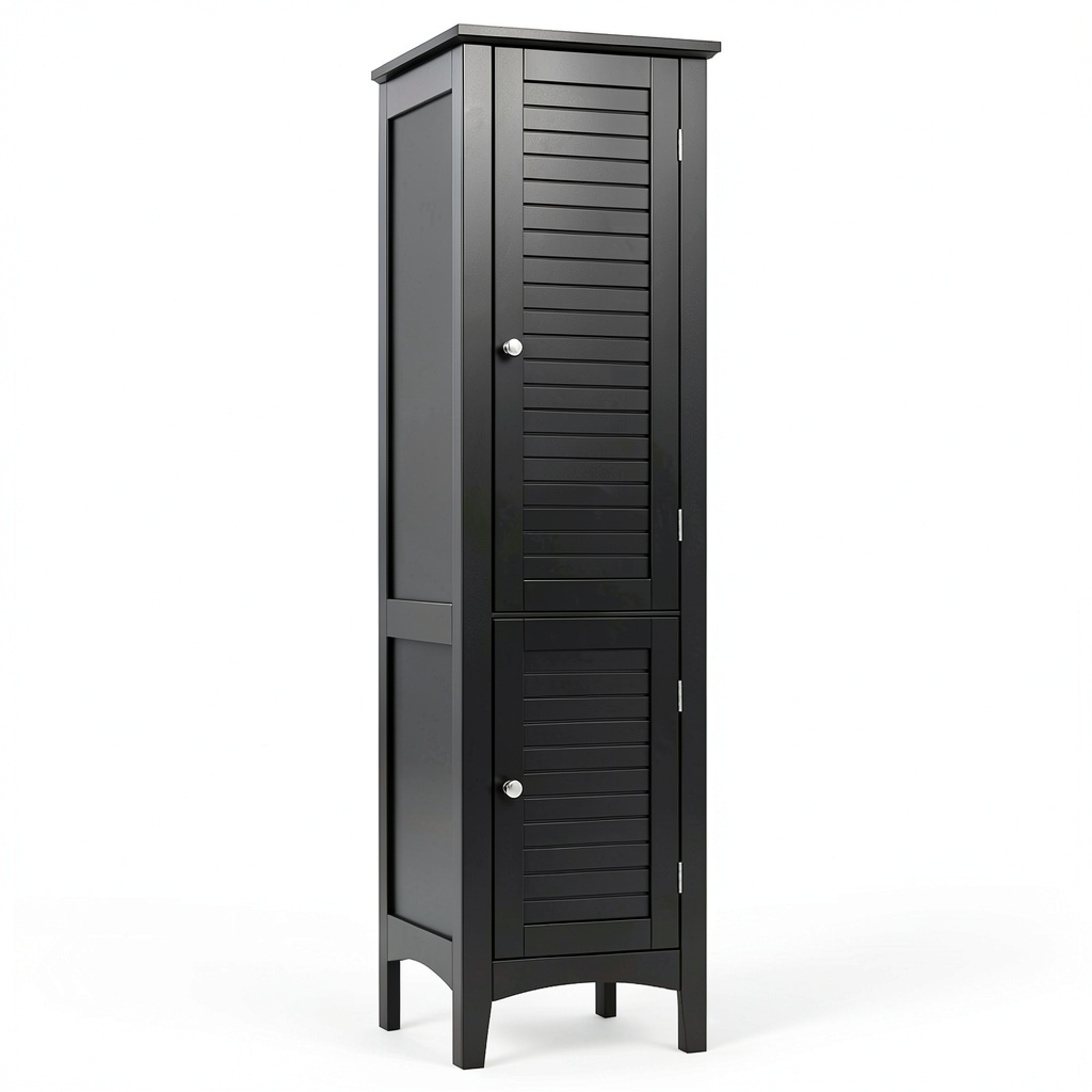 Armoire, avec rangement, avec portes, avec dispositif anti-basculement, 38 x 38 x 160 cm, coloris noir, pour la chambre