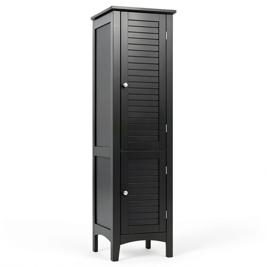 Armoire, avec rangement, avec portes, avec dispositif anti-basculement, 38 x 38 x 160 cm, coloris noir, pour la chambre
