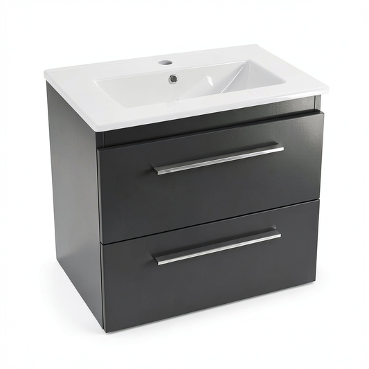Ensemble de meubles de salle de bain, avec tiroirs, coloris blanc et graphite, pour la salle de bain