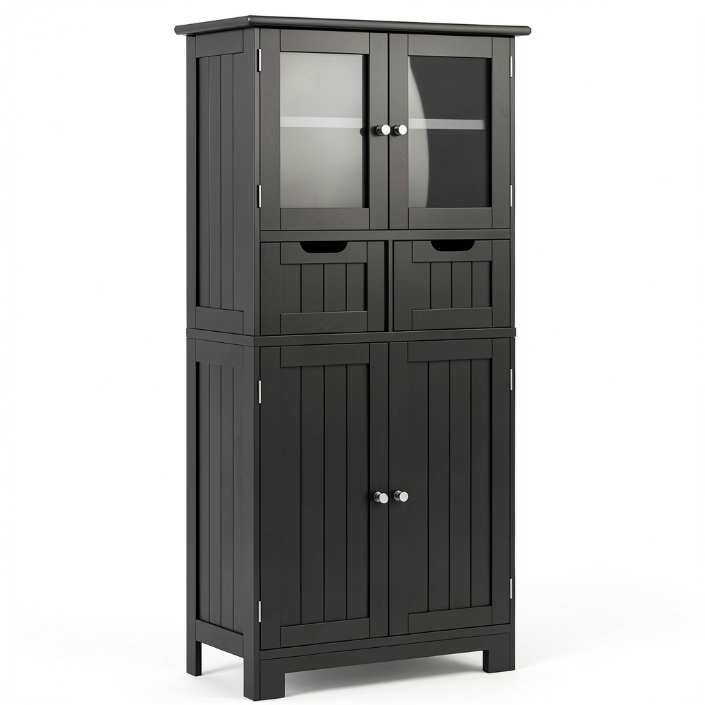 Armoire, réglable, avec rangement, avec tiroirs, coloris noir, 30 x 60 x 128 cm, pour la chambre