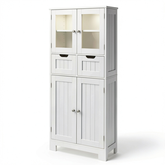 Armoire, réglable, avec tiroirs, avec étagères, 30 x 60 x 128 cm, coloris blanc, pour la chambre