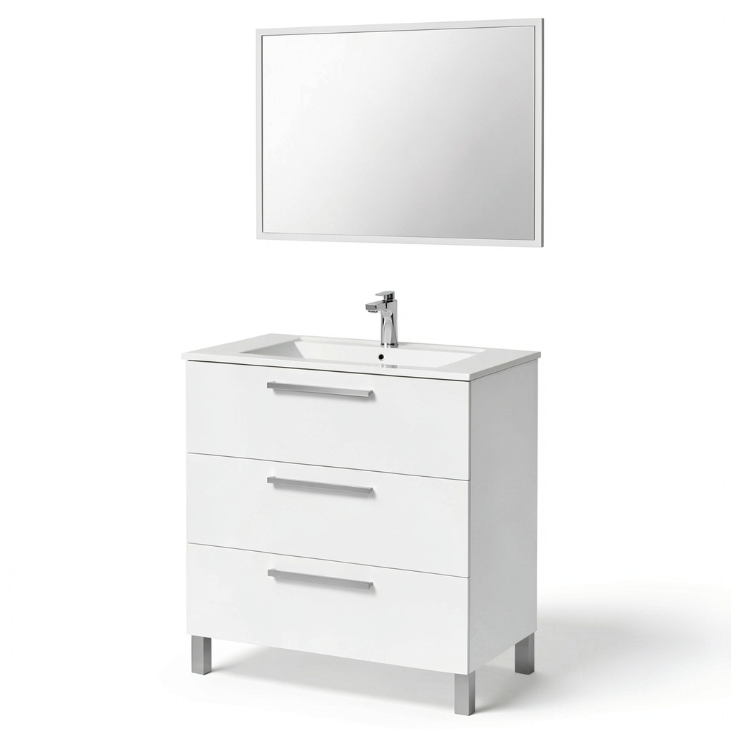 Ensemble de meubles de salle de bain, avec tiroirs, 80 x 86 x 45 cm, coloris blanc, pour la salle de bain