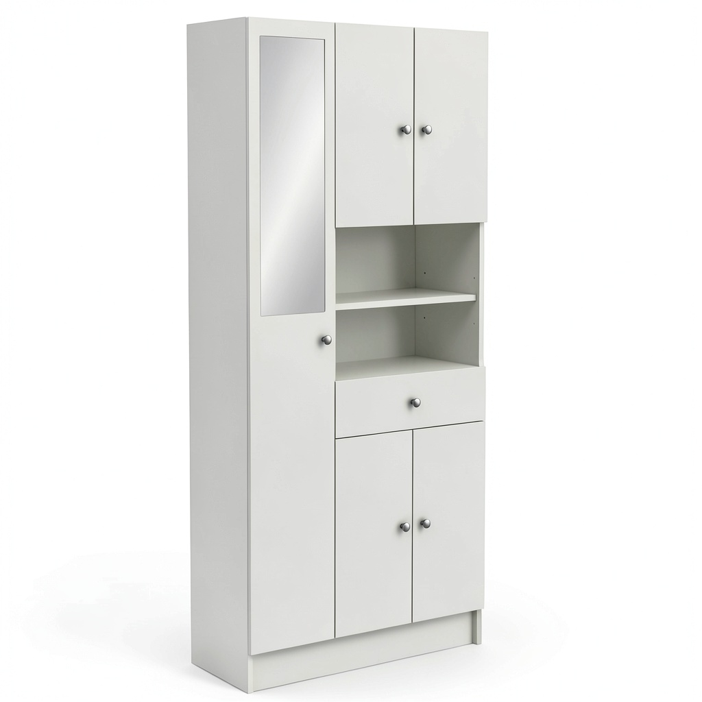 Ensemble de meubles de salle de bain, avec rangement, en panneaux de bois, coloris blanc, pour la salle de bain