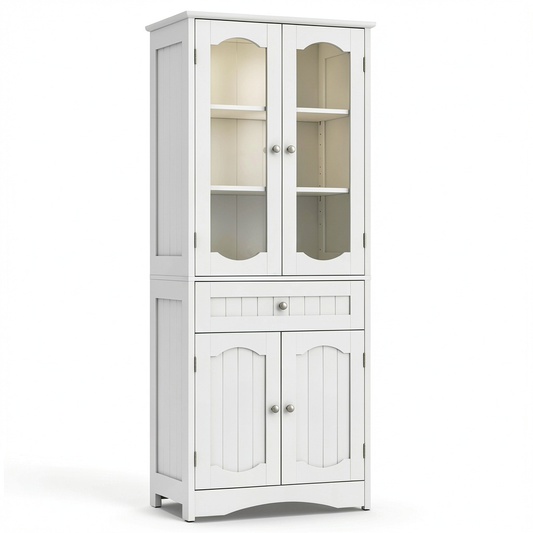 Armoire, réglable, avec rangement, avec tiroirs, en verre, coloris blanc et transparent, pour la chambre