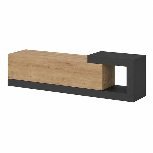 Meuble TV, avec rangement, en chêne et panneaux de bois, coloris anthracite, 150 x 30 x 39 cm, pour le salon