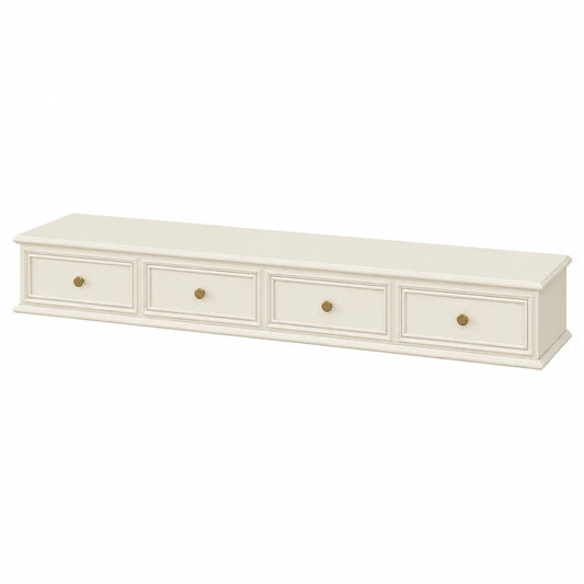 Meuble TV, en bois massif, avec rangement, avec portes, coloris blanc, pour le salon
