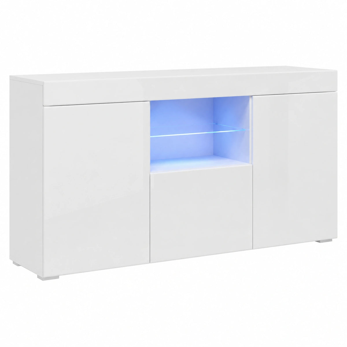 Meuble TV, avec éclairage LED, coloris blanc, pour le salon