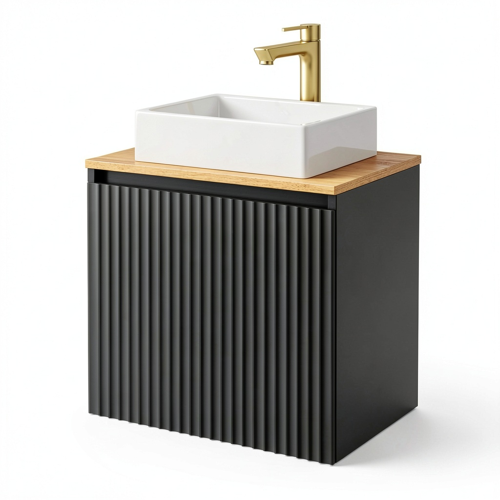 Ensemble de meubles de salle de bain, coloris anthracite et doré, 56 x 55 x 30 cm, pour la salle de bain