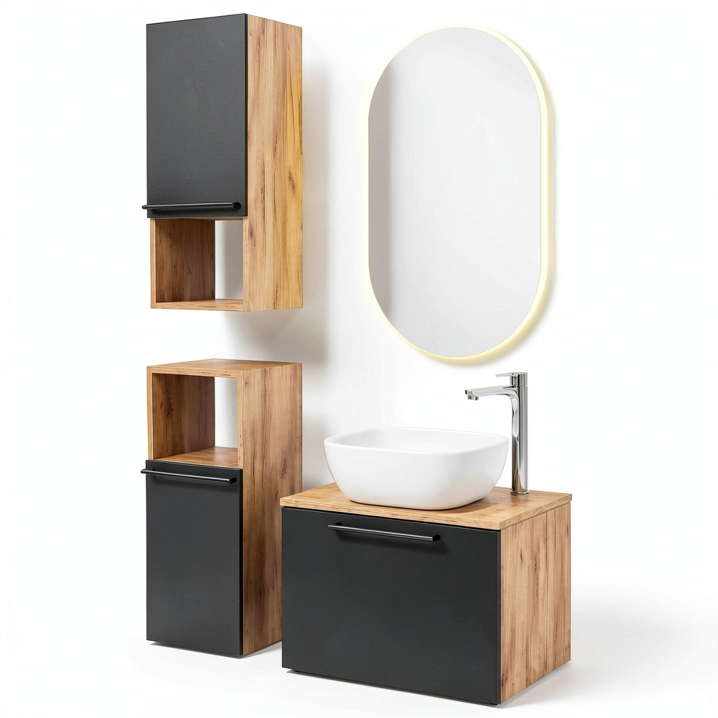 Armoire, en chêne, coloris anthracite et doré, pour la chambre