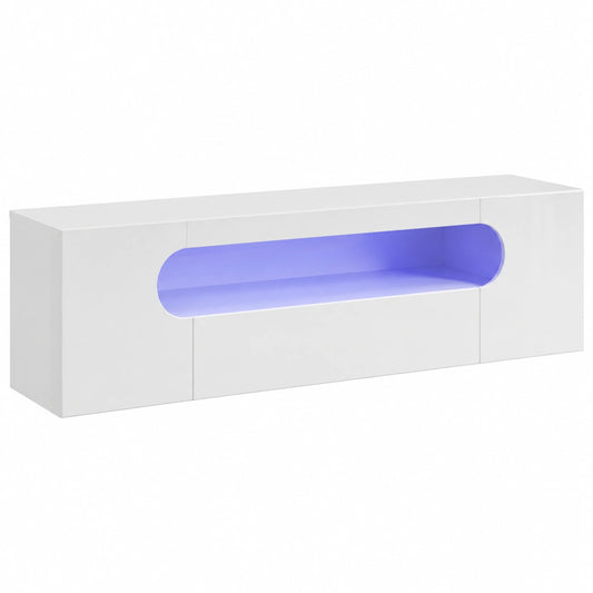 Meuble TV, avec rangement, coloris blanc, pour le salon