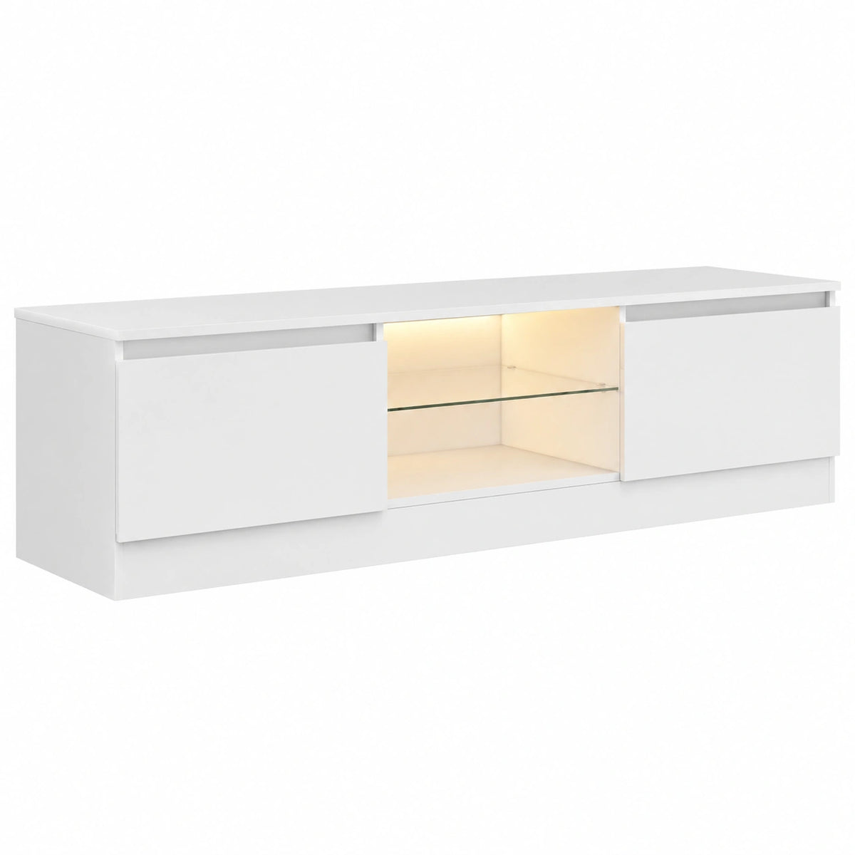 Meuble TV, avec portes, coloris blanc, pour le salon