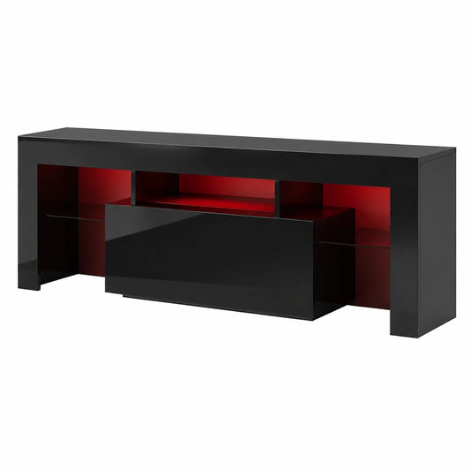 Meuble TV, réglable, avec éclairage LED, coloris noir, 130 x 35 x 45 cm, pour le salon