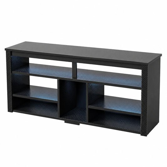 Meuble TV, réglable, avec rangement, avec étagères, coloris noir, pour le salon