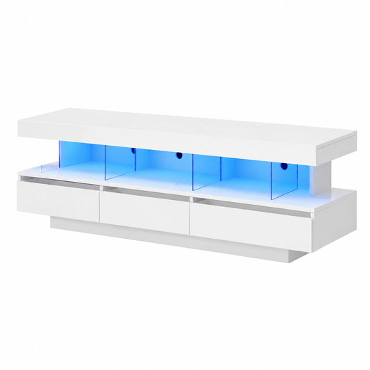 Meuble TV, en verre, avec tiroirs, avec étagères, coloris blanc, pour le salon