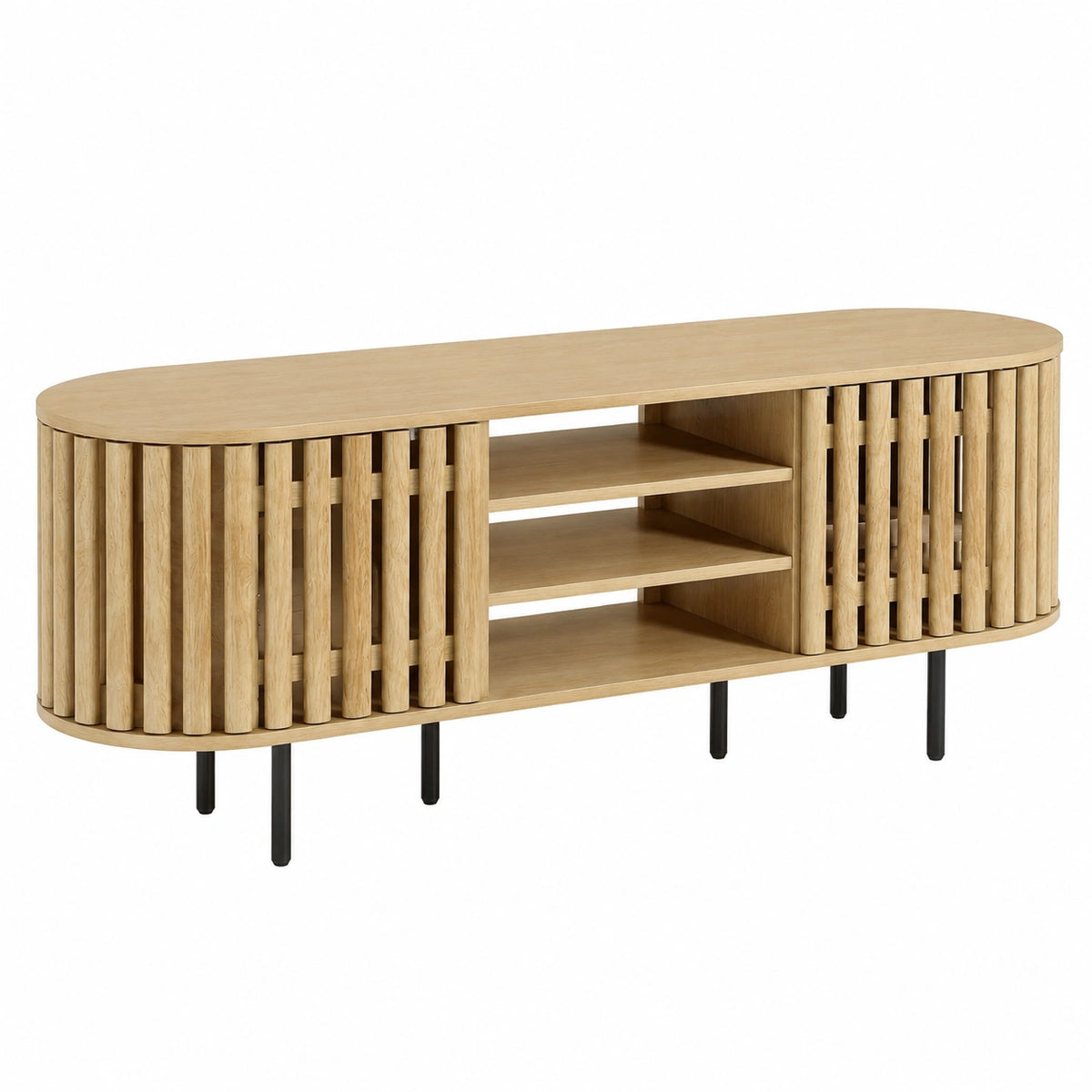 Meuble TV, en acier, avec rangement, avec portes, coloris naturel, pour le salon