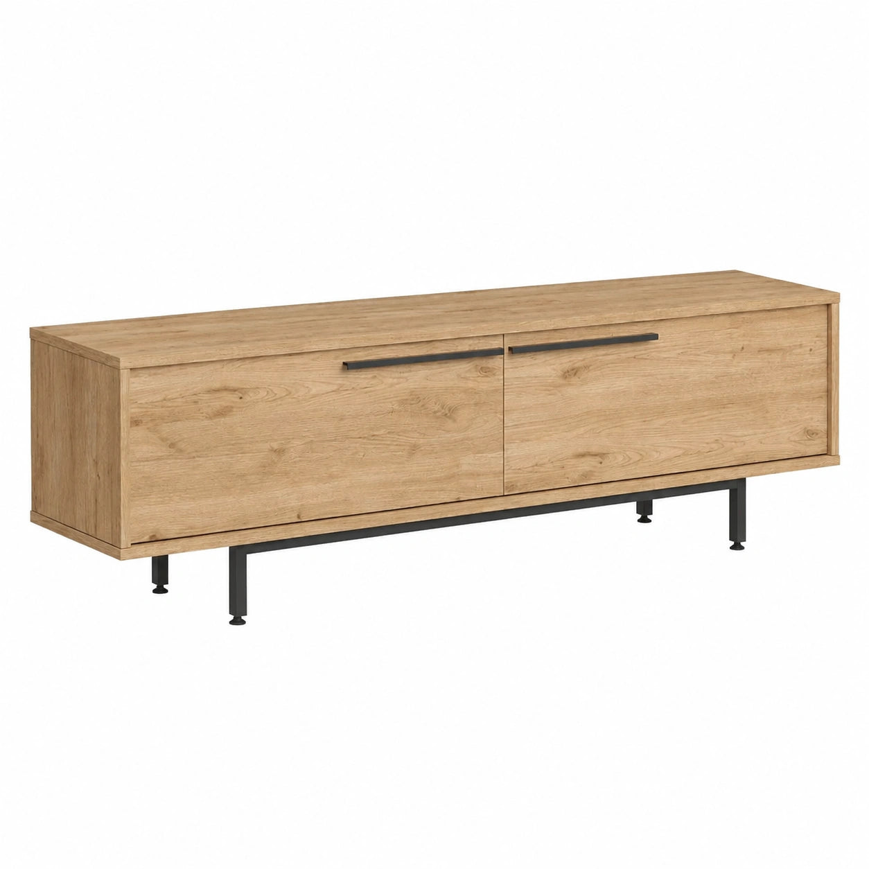 Meuble TV, avec rangement, avec portes, en chêne et panneaux de bois, 160 x 36 x 45 cm, coloris noir, pour le salon
