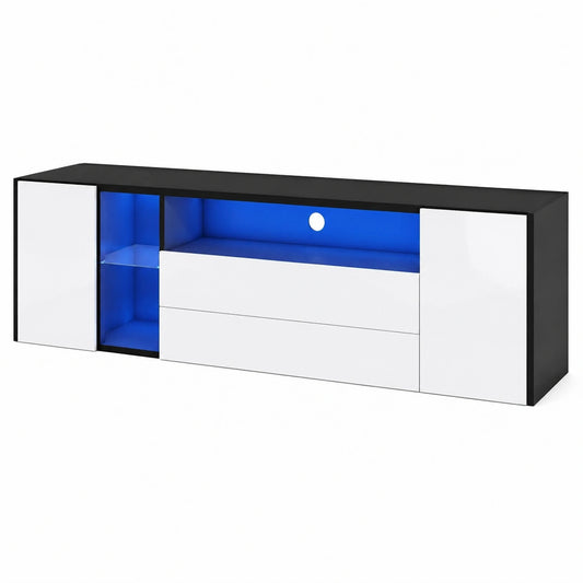Meuble TV, avec tiroirs, avec portes, 180 x 40 x 45 cm, coloris noir et blanc, pour le salon
