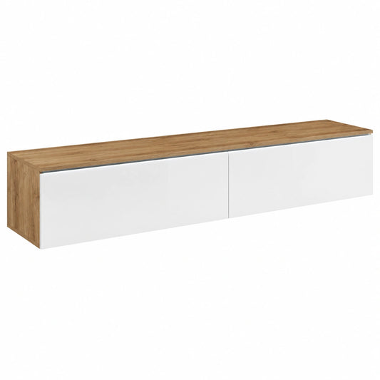 Meuble TV, avec rangement, en chêne, coloris blanc, pour le salon